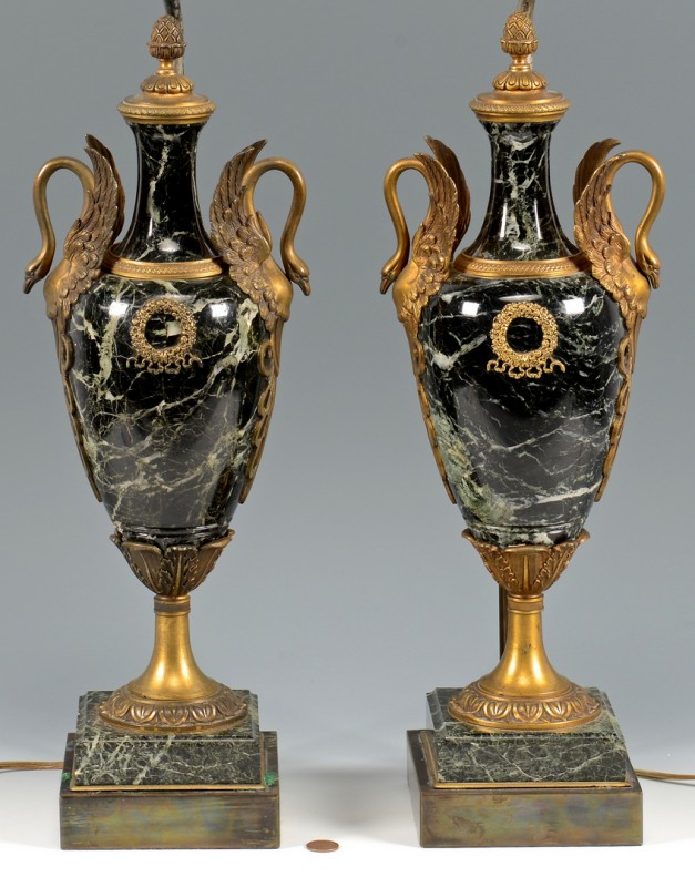 Lot 159: Pr French Style Marble & Bronze Lamps
