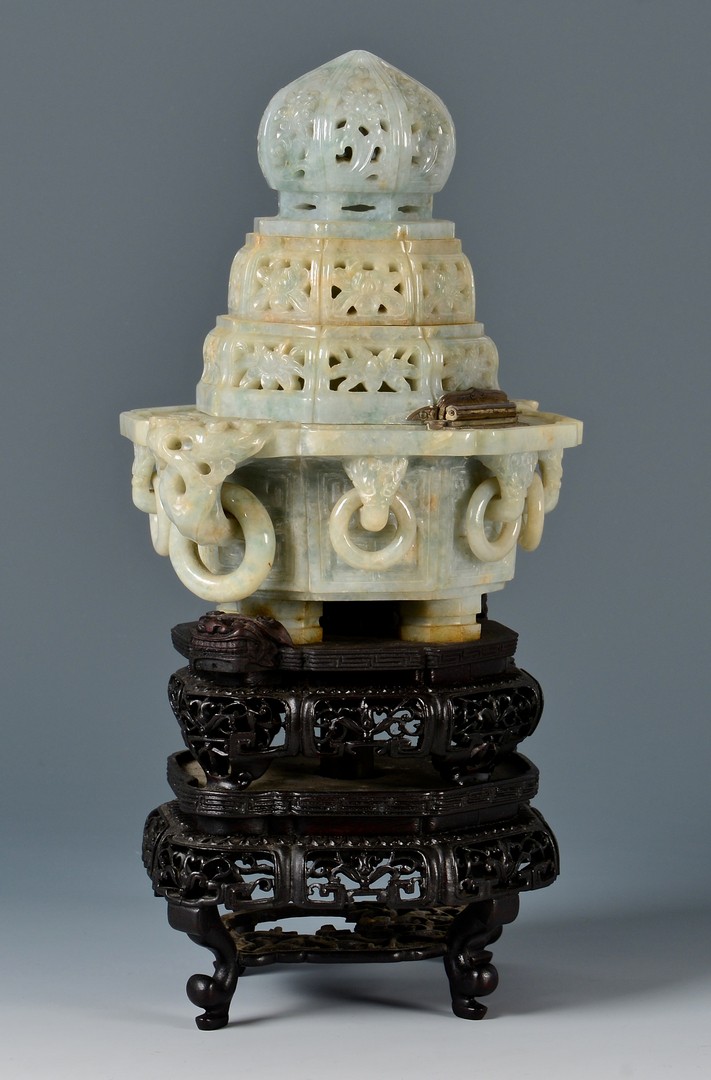 Lot 17: Chinese Carved Jade Censer Lamp