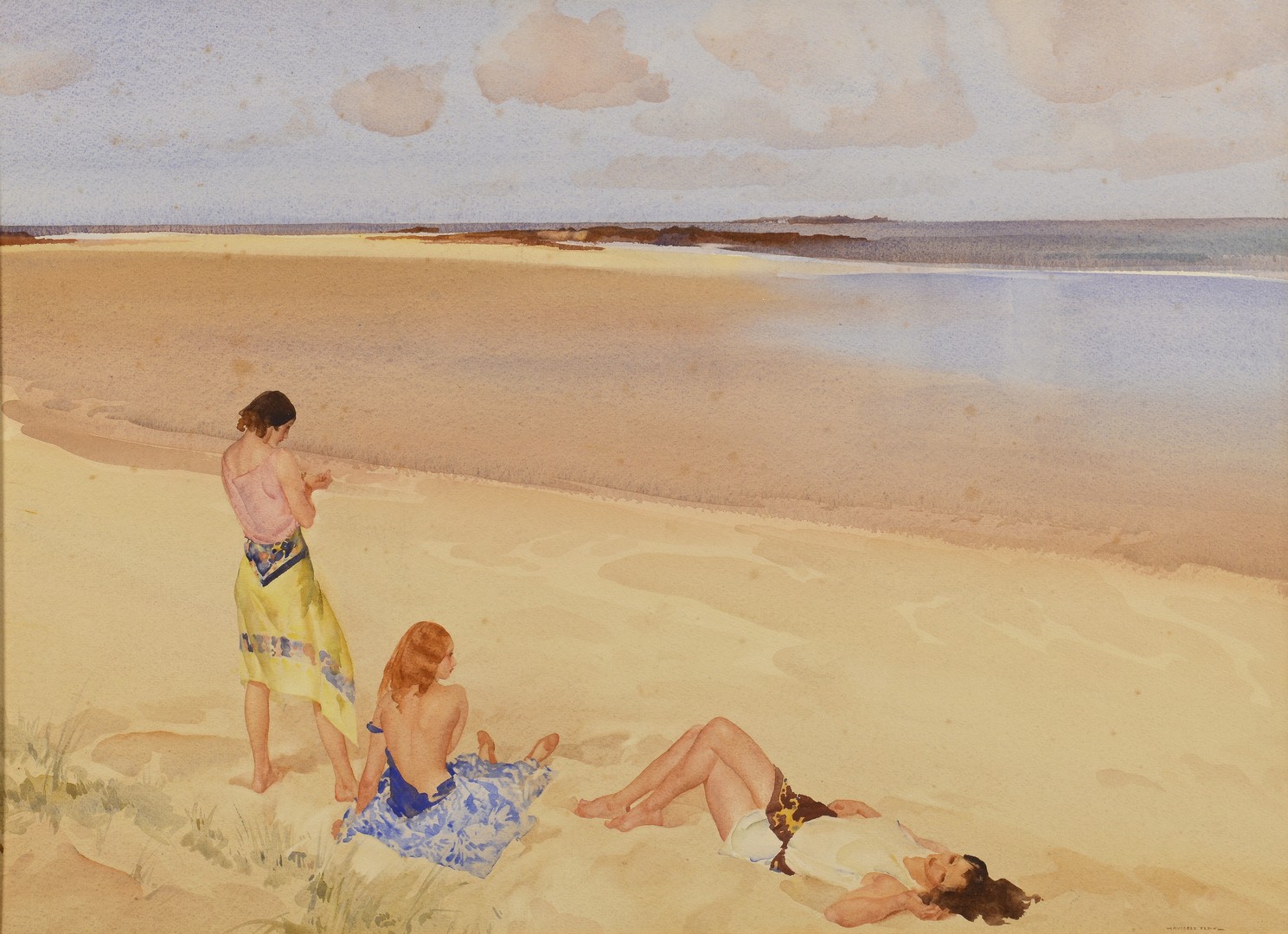 Lot 210: Sir Wm. Russell Flint Watercolor Beach Scene