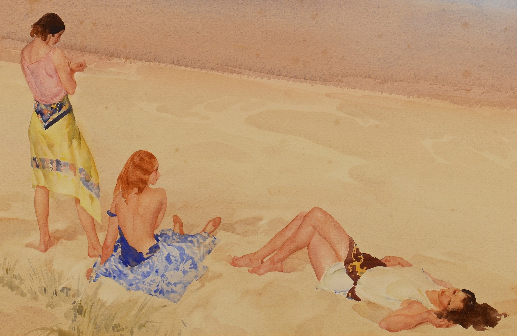 Lot 210: Sir Wm. Russell Flint Watercolor Beach Scene