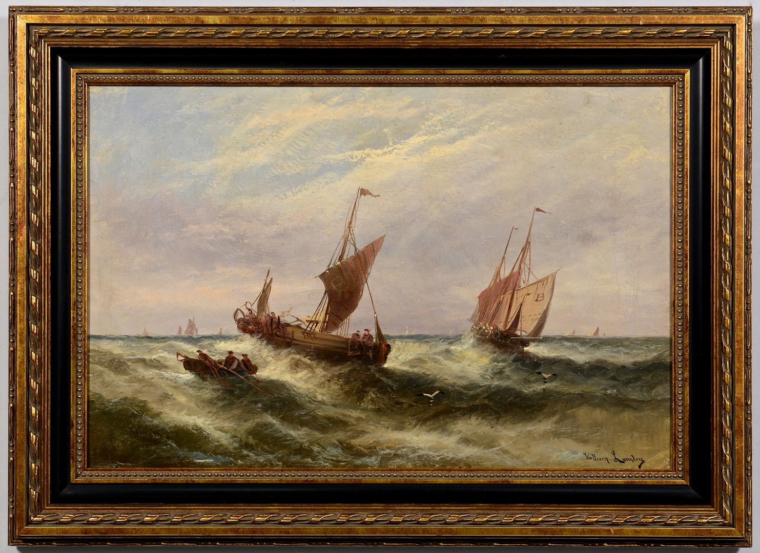 Lot 215: William Langley Seascape, Ships at Sea