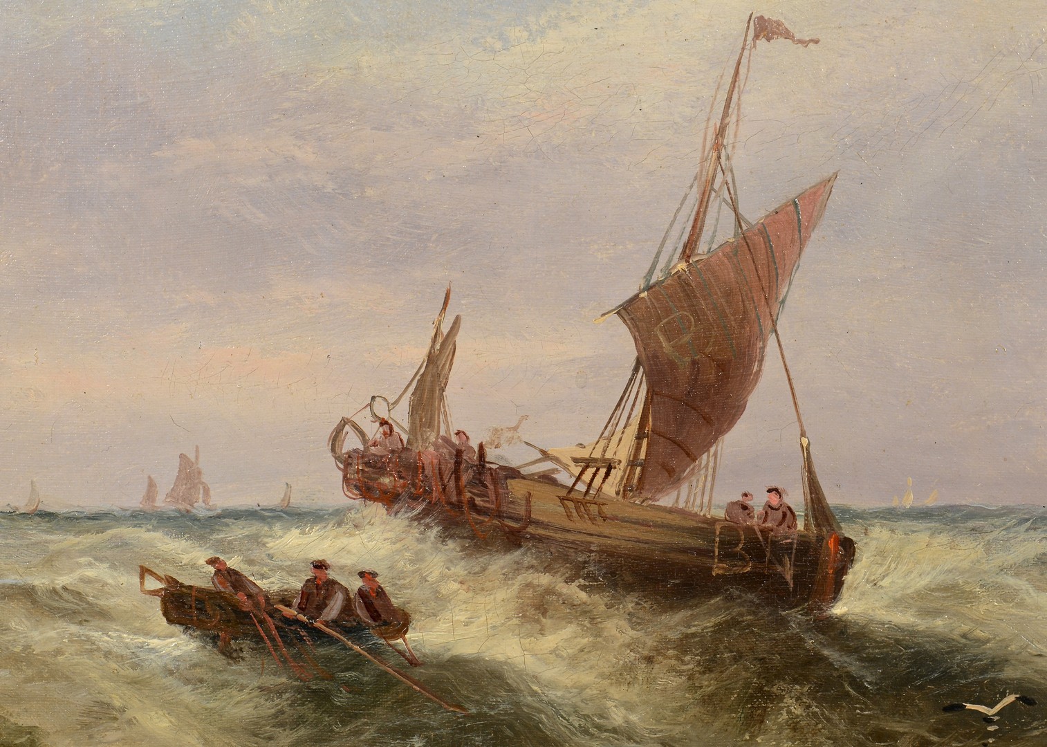 Lot 215: William Langley Seascape, Ships at Sea