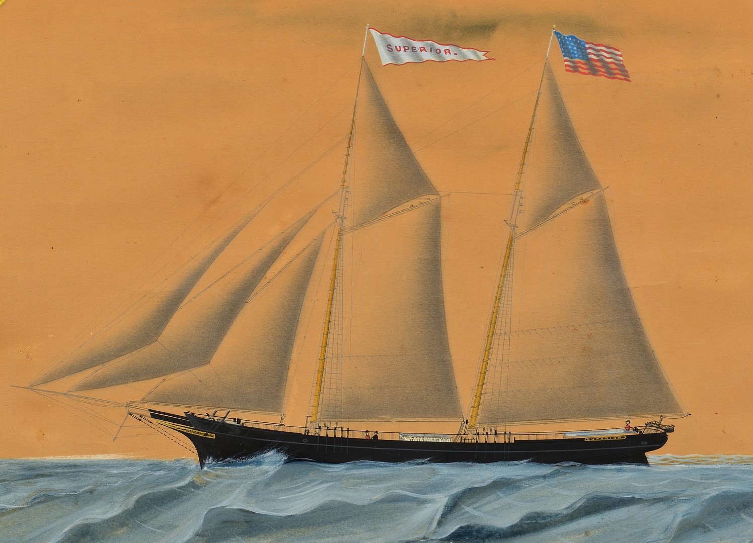 Lot 235: American School Ship Watercolor, Superior