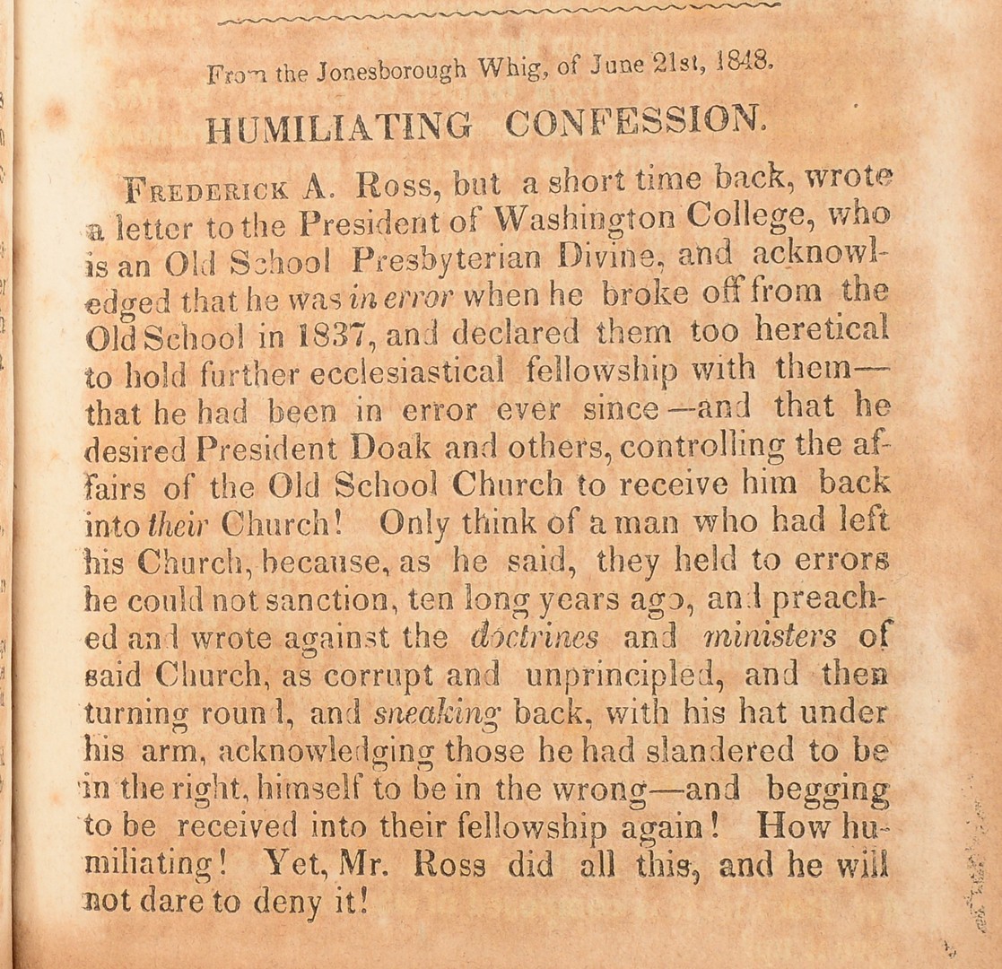 Lot 249: Jonesborough Monthly Review, 1847