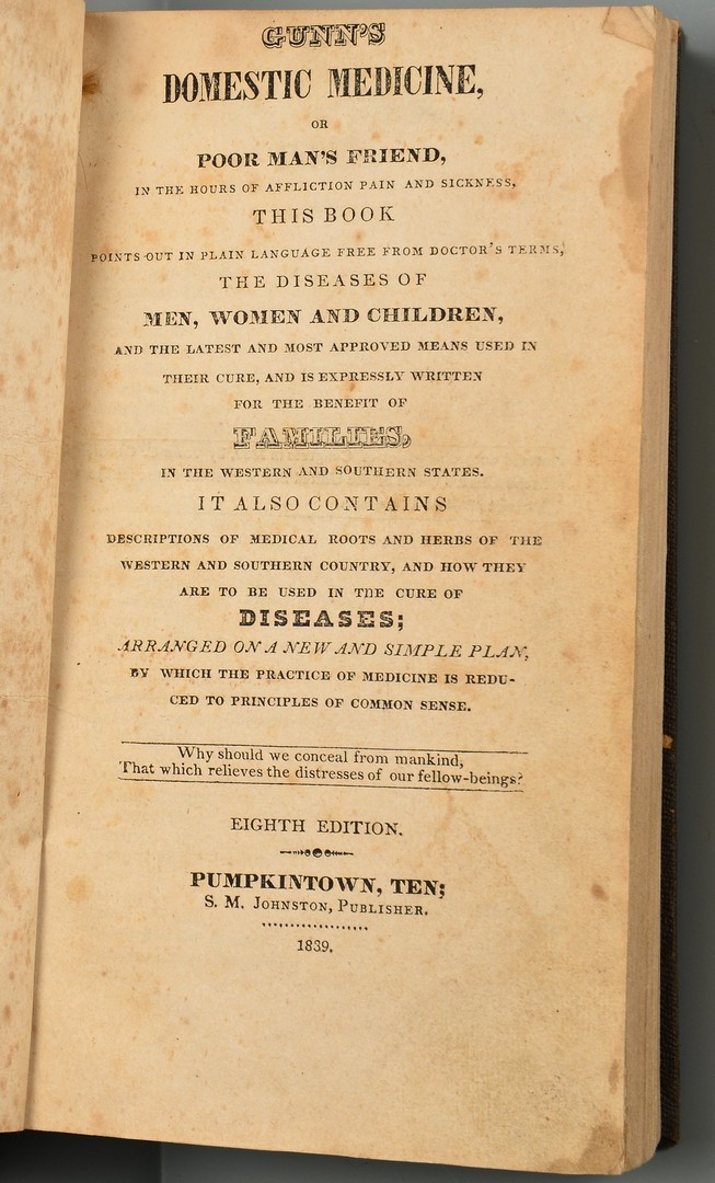 Lot 251: Gunns Domestic Medicine, Pumpkintown 1839