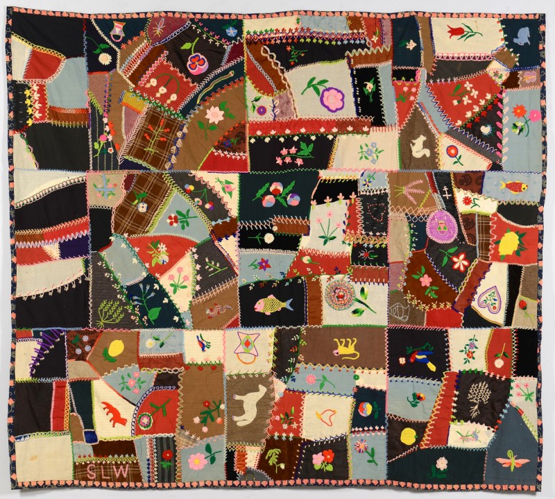 Lot 274: Signed Pictorial Crazy Quilt
