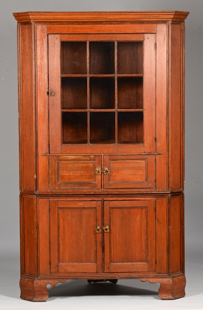 Lot 281: Red Painted Corner Cupboard, poss. Southern