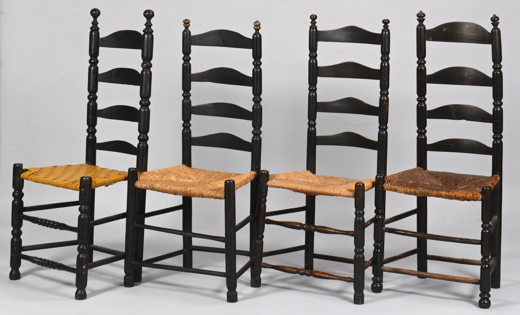 Lot 283: Group 5 Ladder Back Chairs, 19th c.