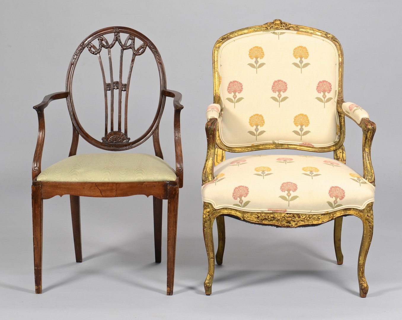 Lot 302: Hepplewhite Armchair & Giltwood French Fauteuil