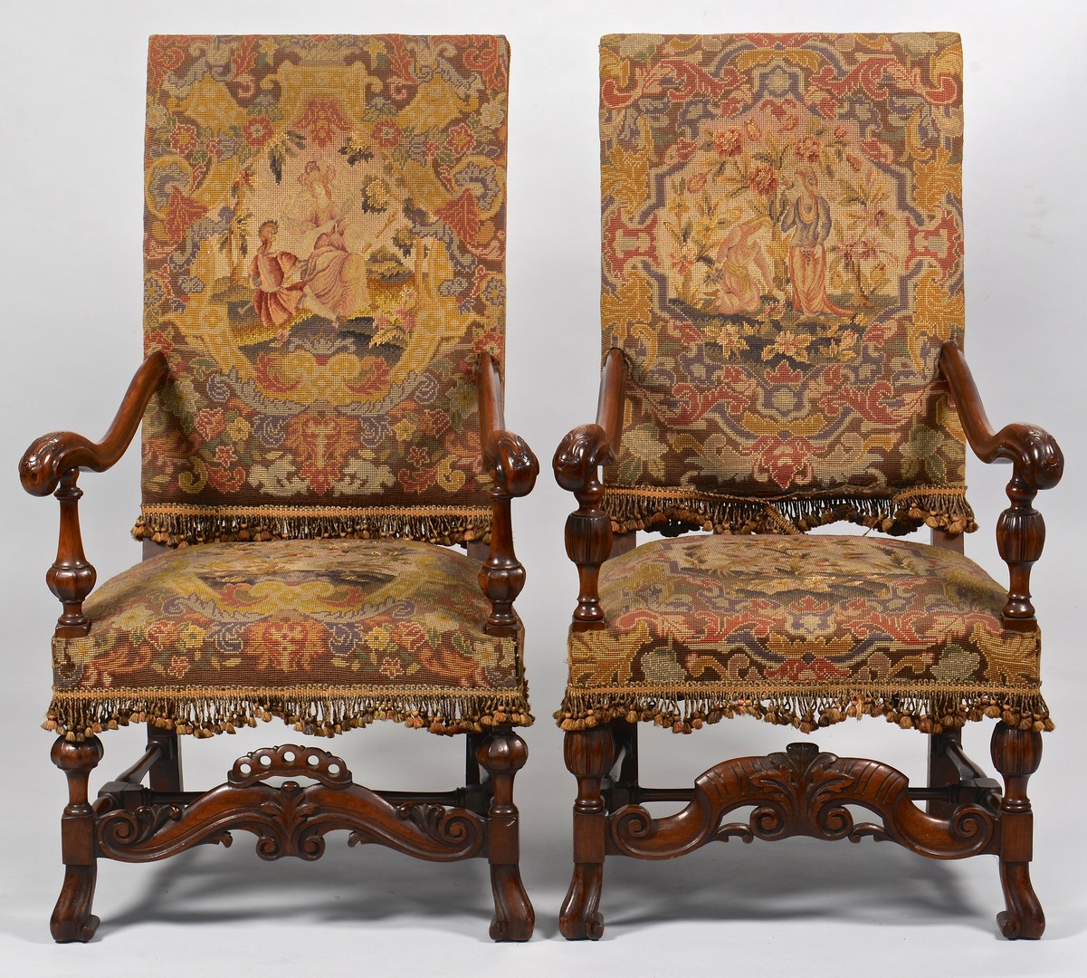 Lot 308: 2 Baroque Continental Needlepoint Chairs