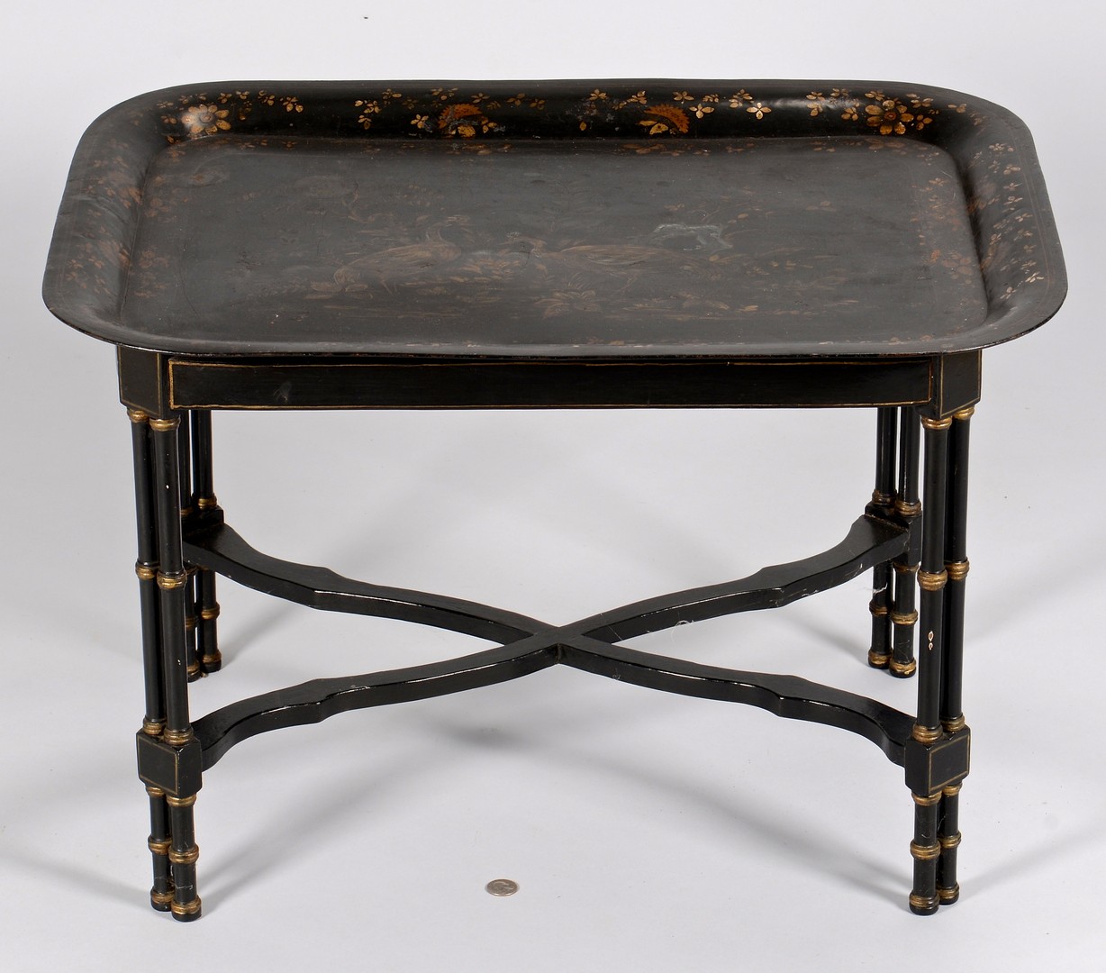 Lot 310: Victorian Toile Tray on Lacquer Stand