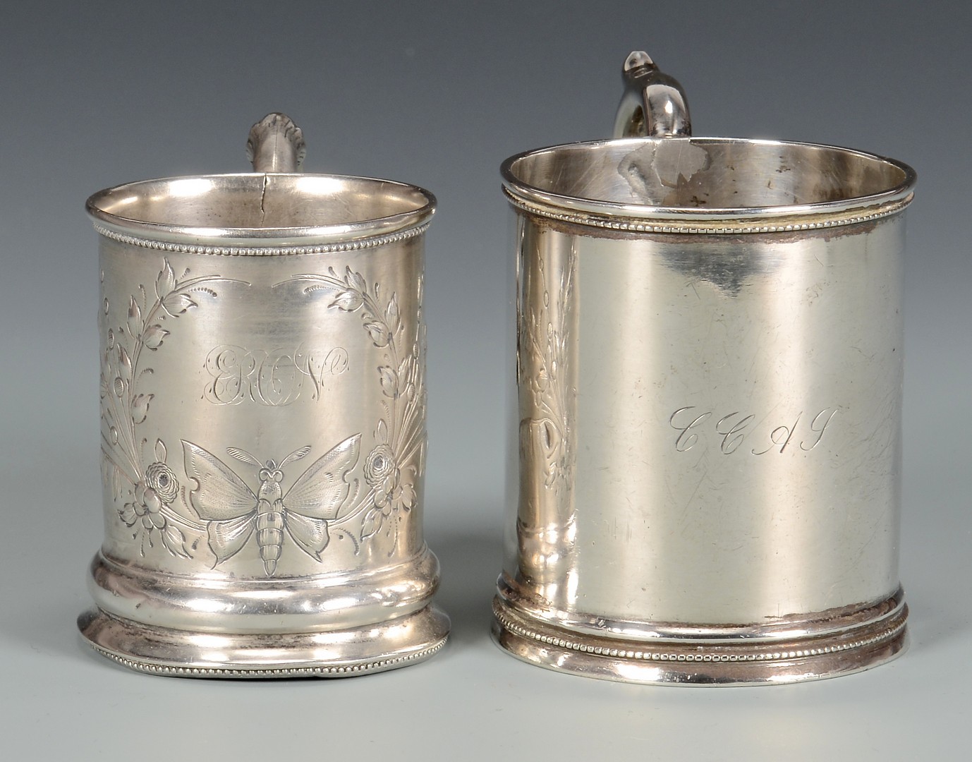 Lot 324: 2 Coin Silver Cups plus ladle