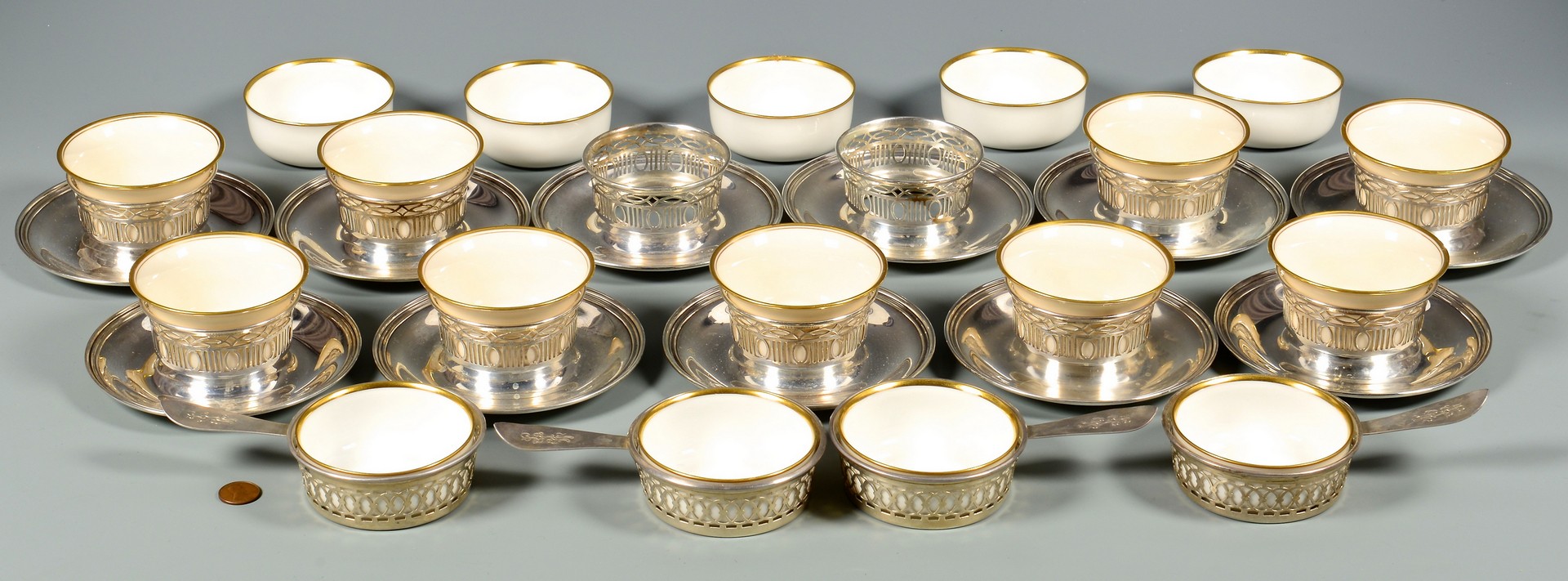 Lot 338: 15 Sterling Cup Holders w/ Porcelain Liners