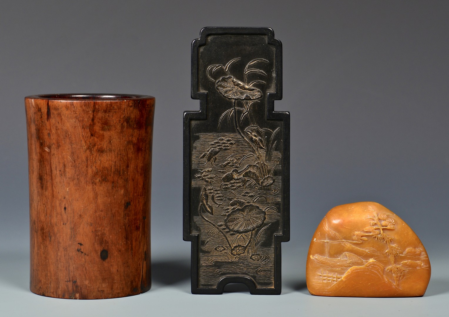 Lot 387: 3 Chinese Scholar's Items plus brushes