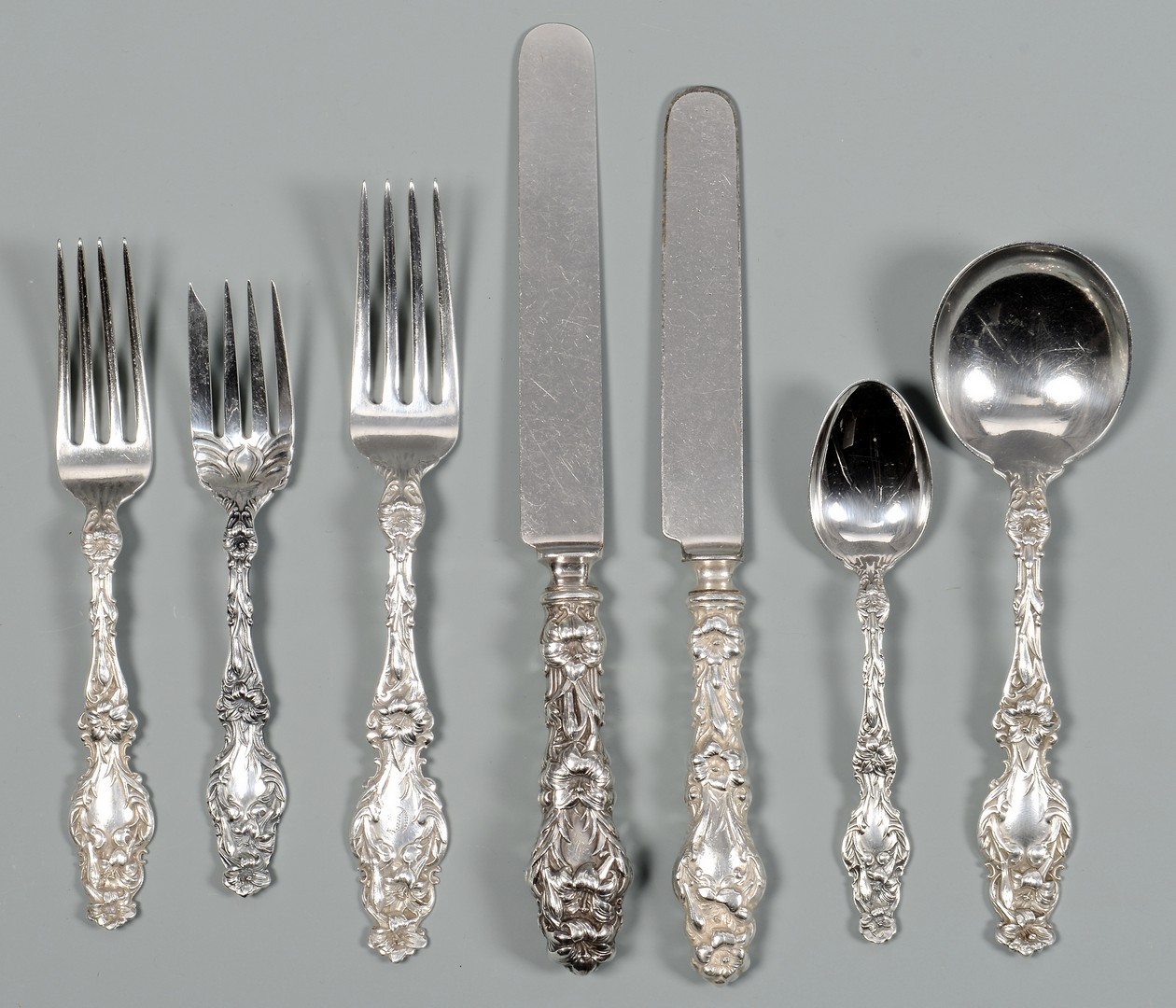 Lot 38: Whiting Lily Sterling flatware, 103 pieces