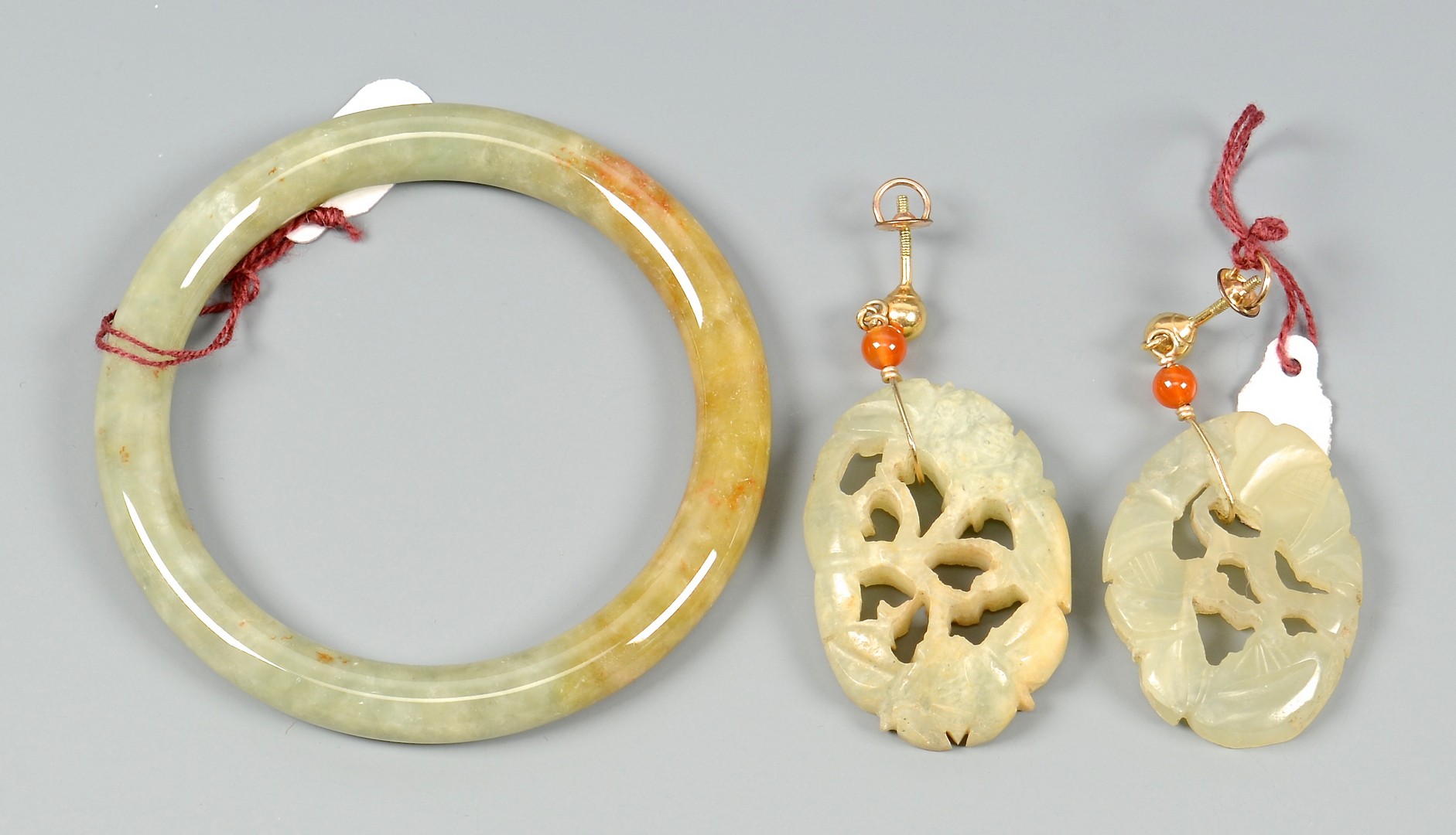 Lot 407: Asian jewelry, 3 necklaces, Earrings, and Bracelet