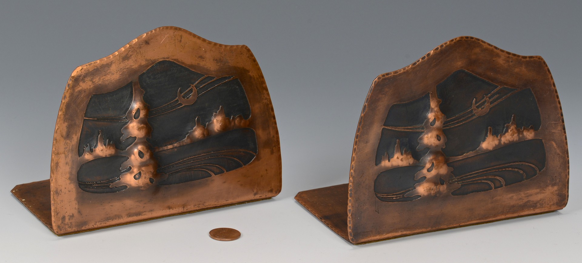 Lot 416: Pr. Albert Berry Arts & Crafts Copper Bookends