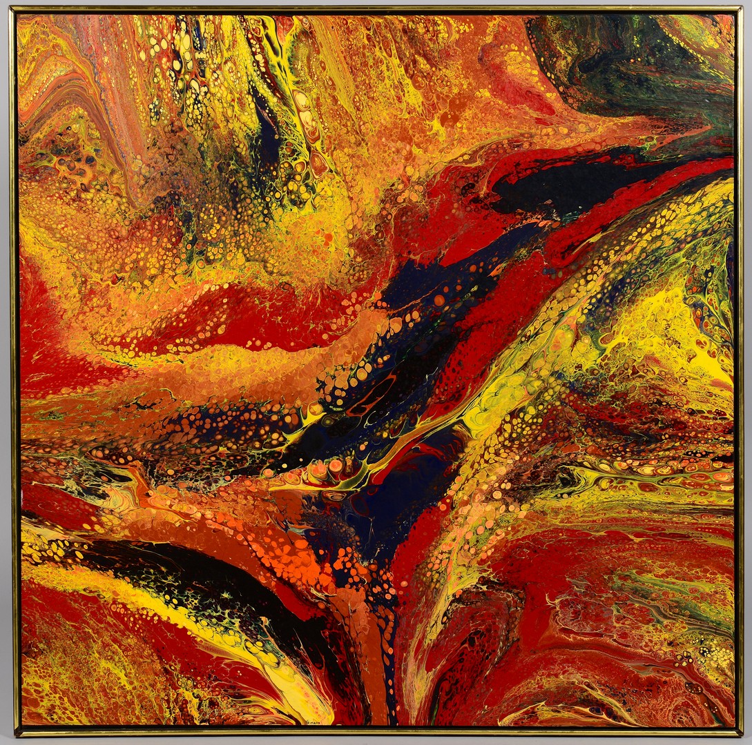 Lot 435: Richard Mann, abstract oil on board , primary colo
