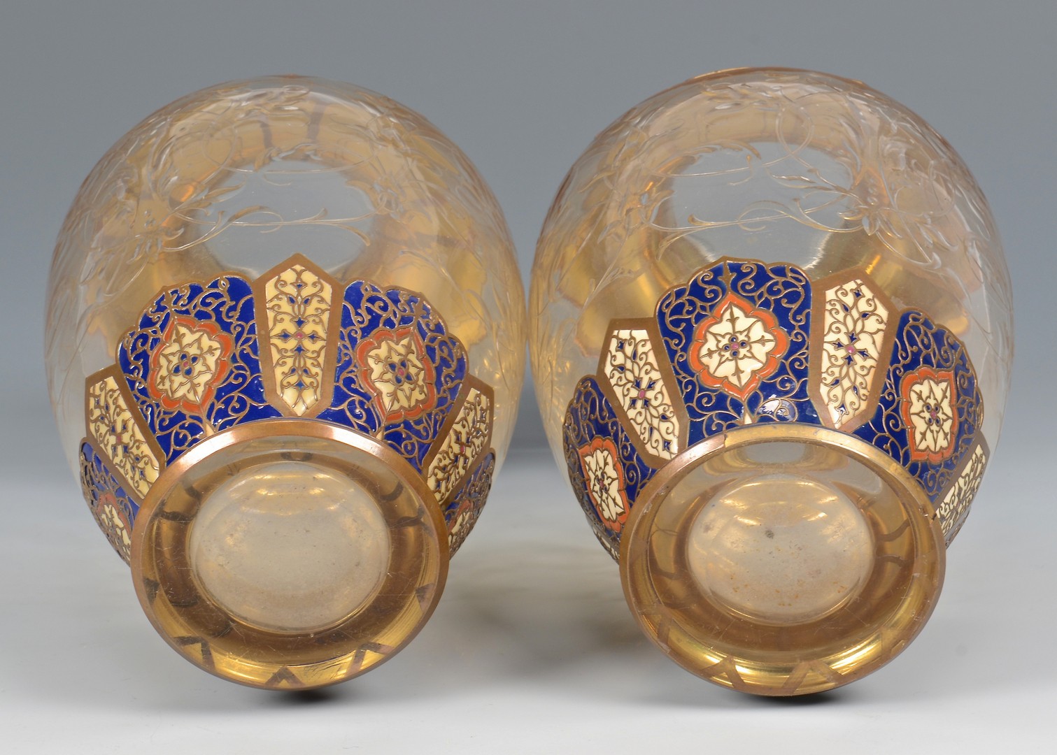 Lot 465: Enameled Glass Vases attr. Russia
