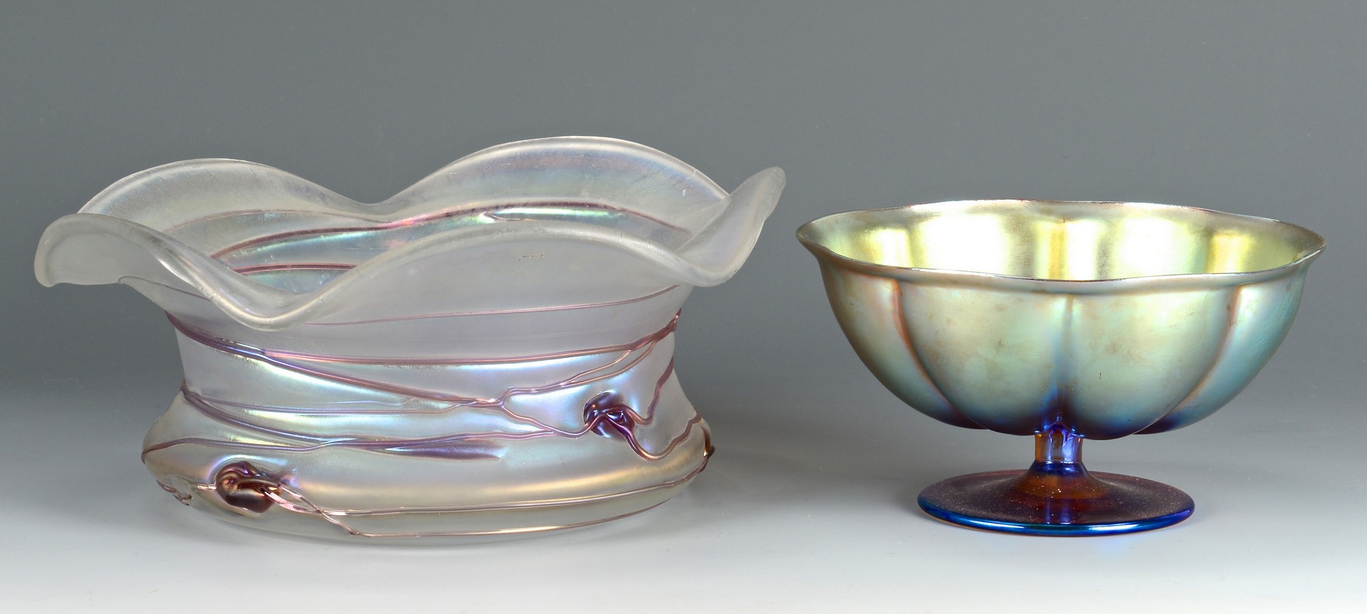Lot 468: 2 Art Glass Bowls, 1 poss. Steuben