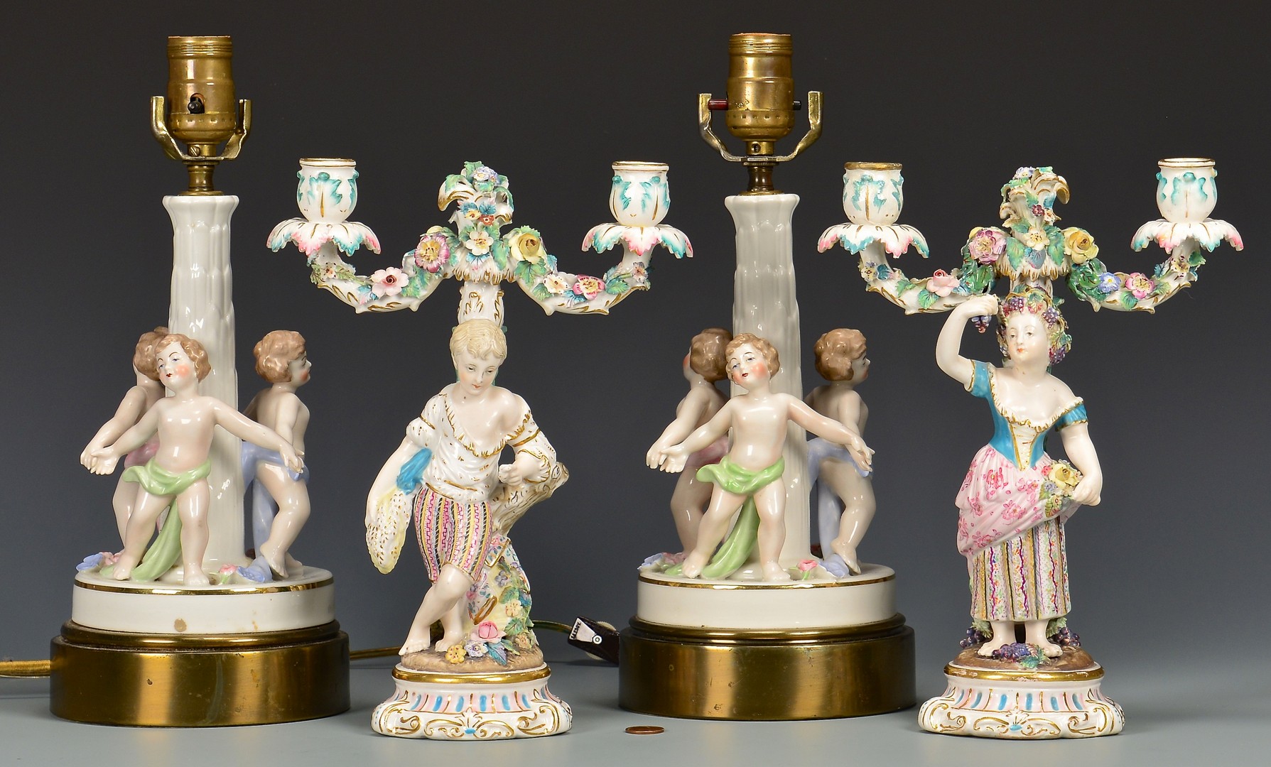 Lot 482: Pr. German Figural Candelabra & European Lamps