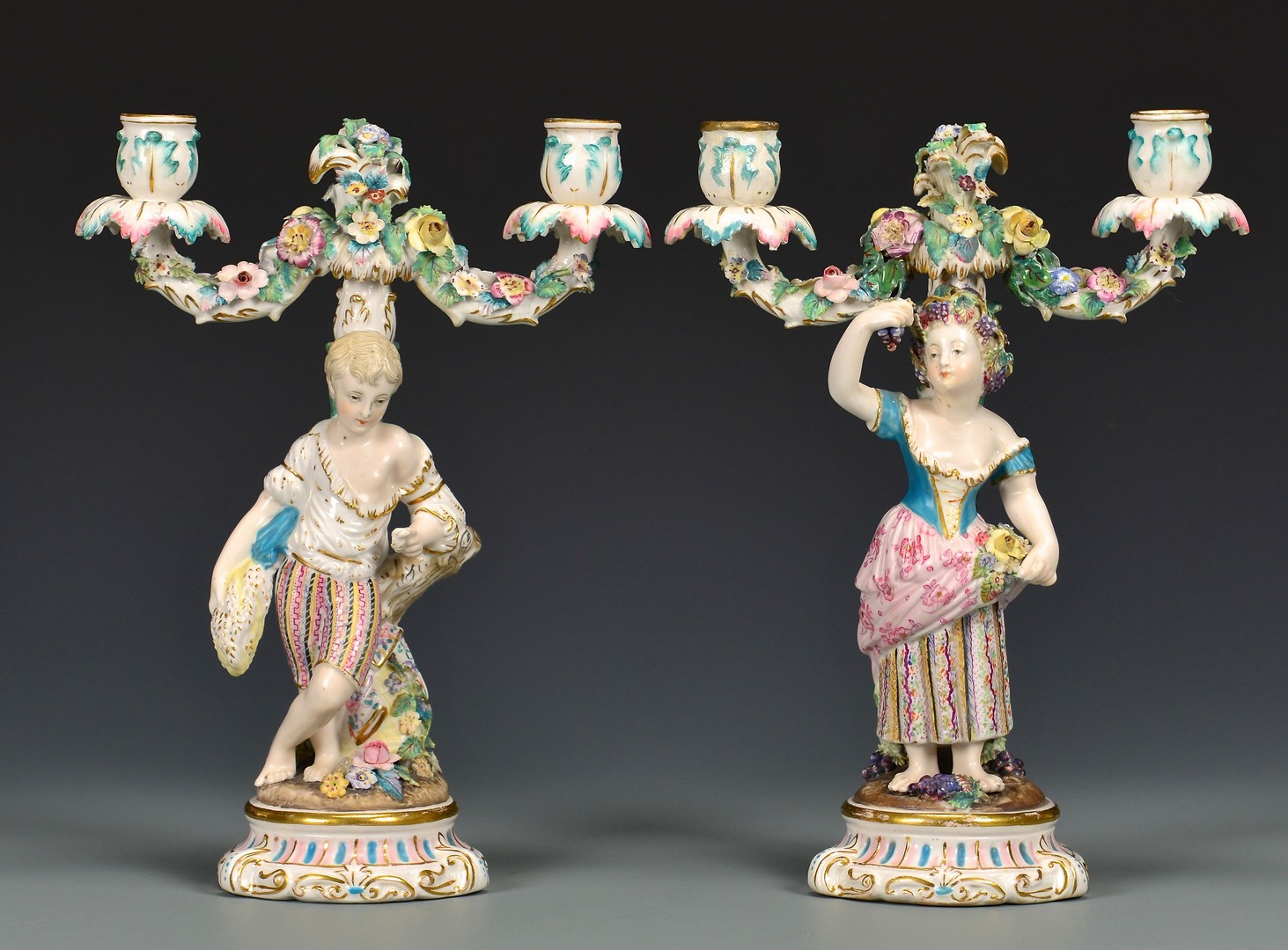 Lot 482: Pr. German Figural Candelabra & European Lamps