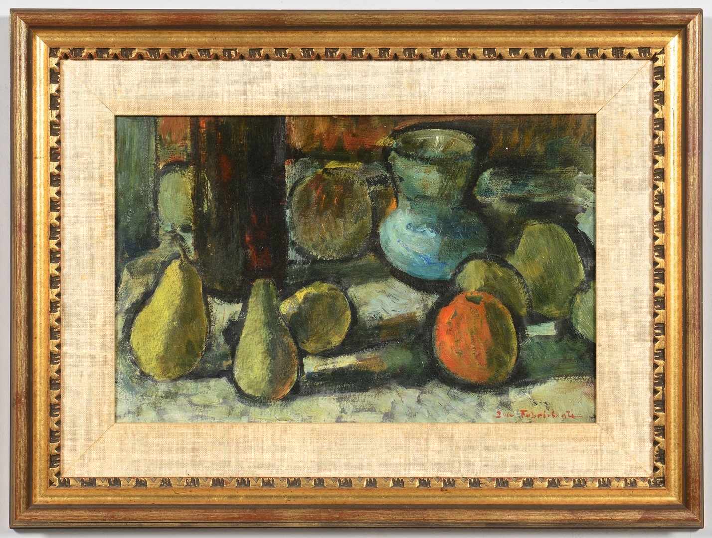 Lot 537: Jose Fabri-Canti oil, still life with pears