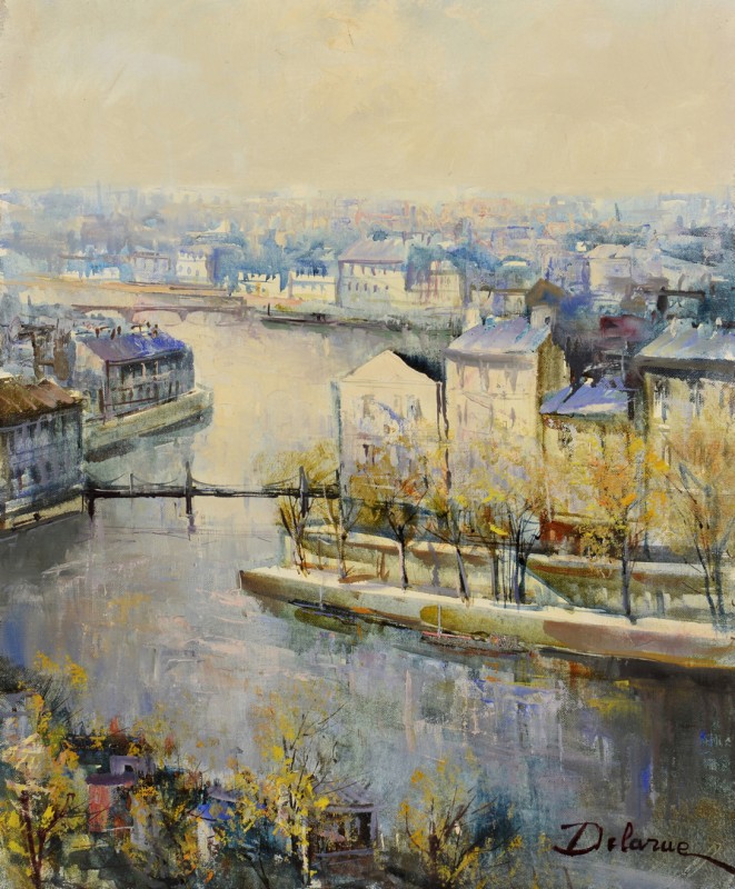 Lot 543: French Oil on Canvas Paris Scene, DeLaRue