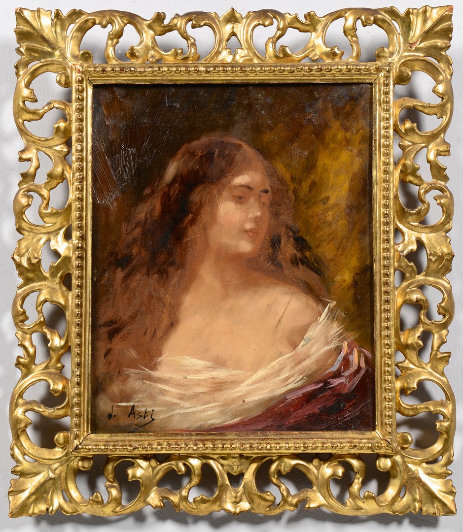 Lot 549: Angelo Asti, Oil on Canvas Portrait of a Lady