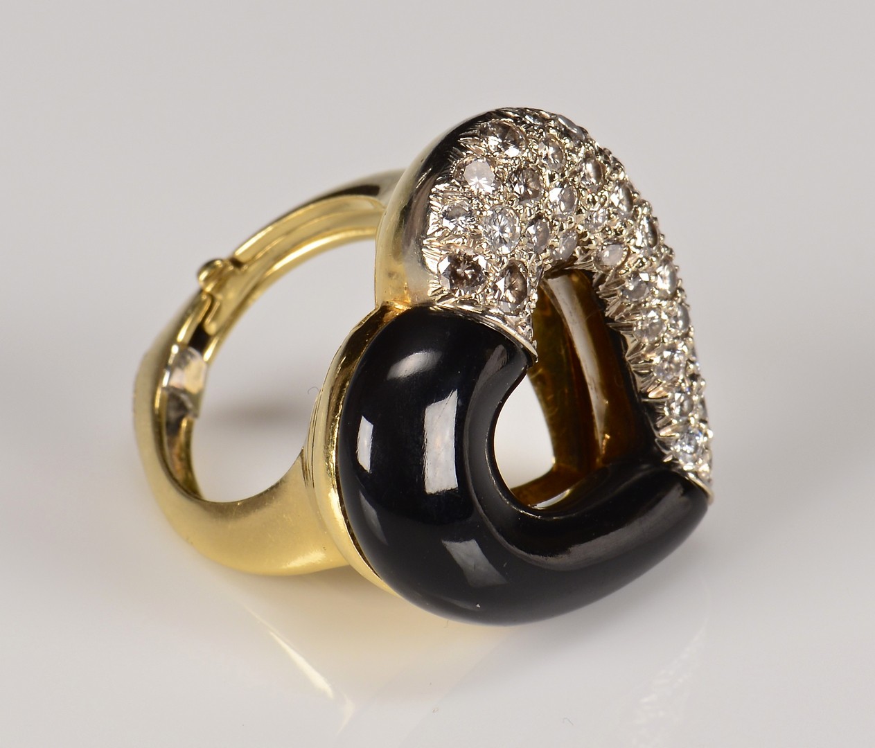 Lot 594: 18K Onyx and Diamond Heart Ring