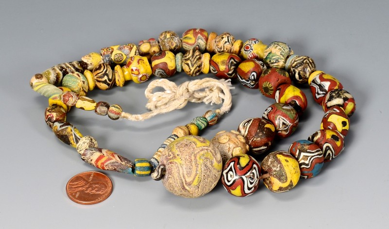 Lot 598: Near Eastern Mosaic Glass Bead Necklace