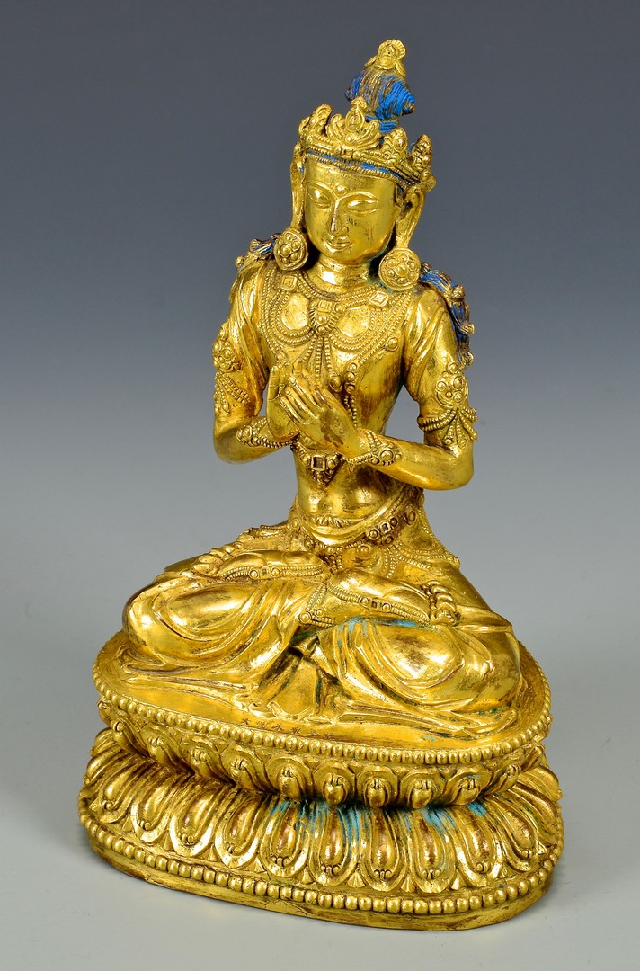 Lot 5: Gilt Buddhist Bronze Seated Sculpture