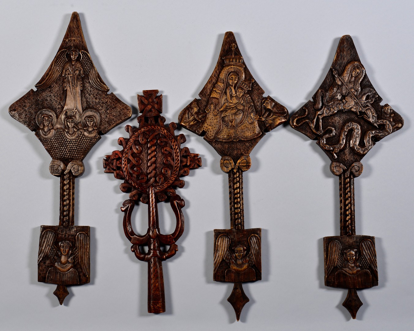 Lot 604: 4 Ethiopian Carved Wood Ornaments