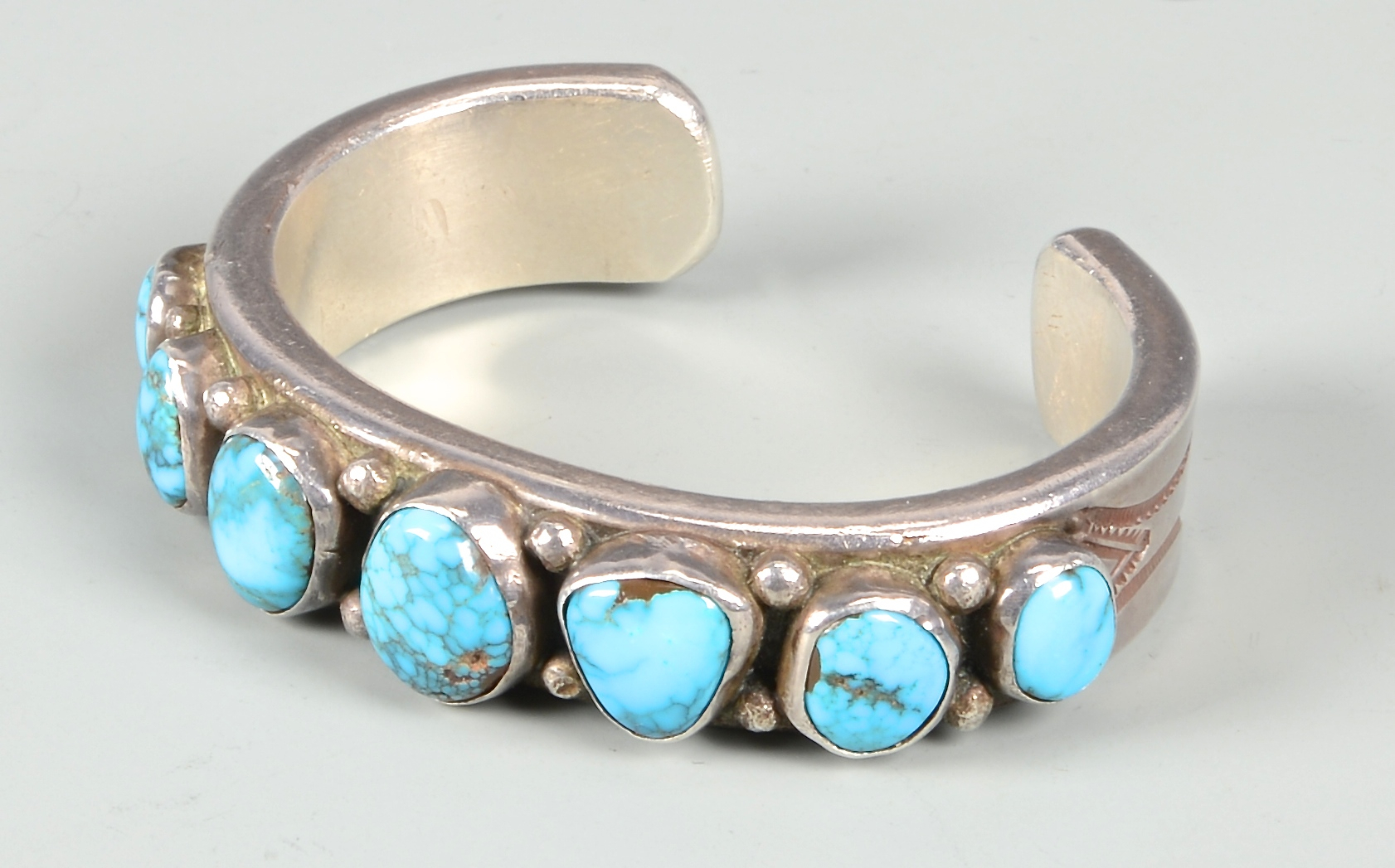 Lot 636: Mark Chee Silver Bracelet w/ Turquoise