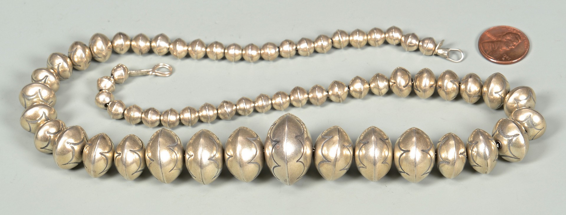 Lot 637: Handwrought Navajo Silver Bead Necklace