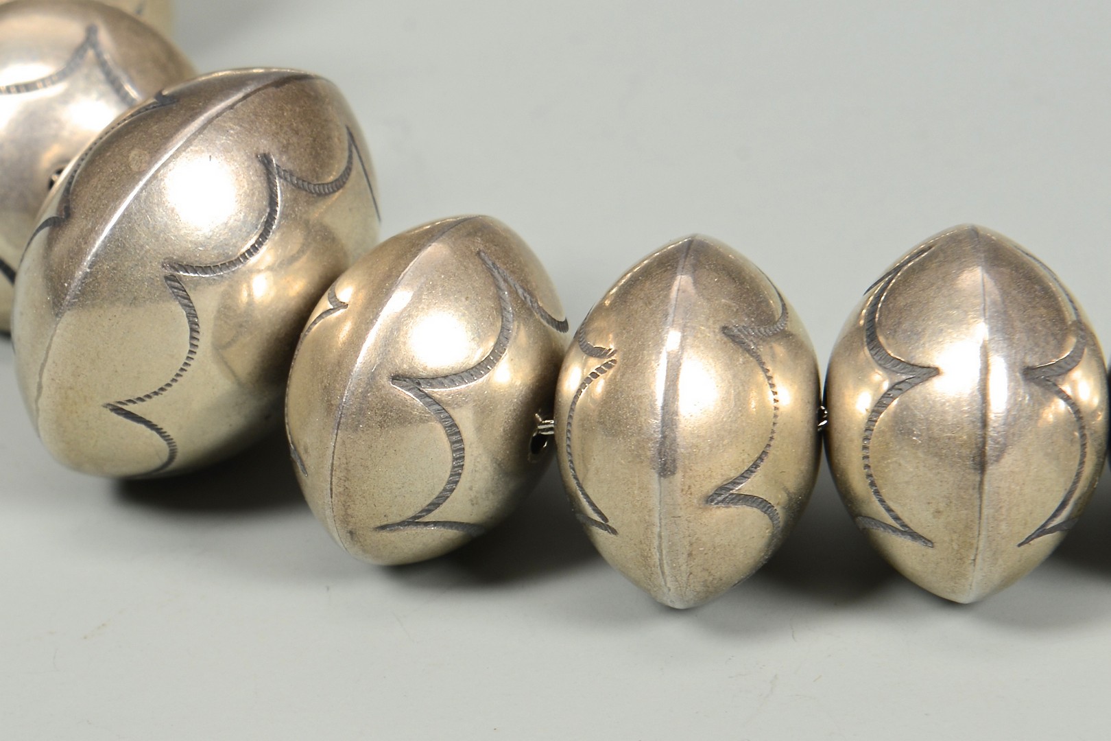 Lot 637: Handwrought Navajo Silver Bead Necklace