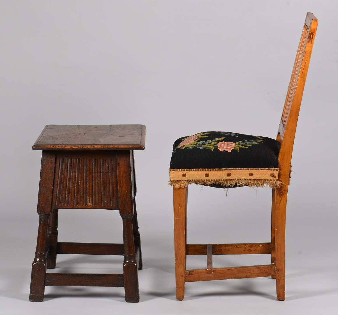 Lot 739: Jacobean Hinged Stool & English Side Chair