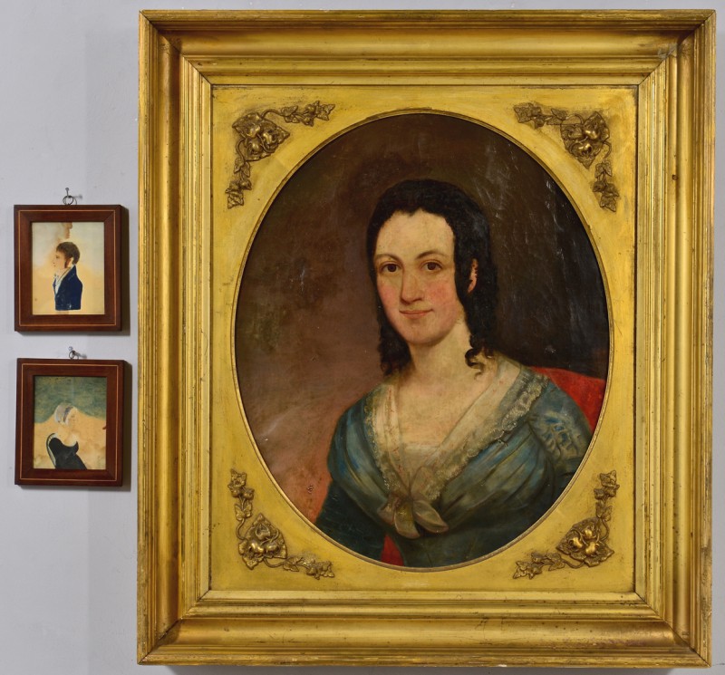 Lot 752: 19th c. Portrait of Young Lady w/ miniatures