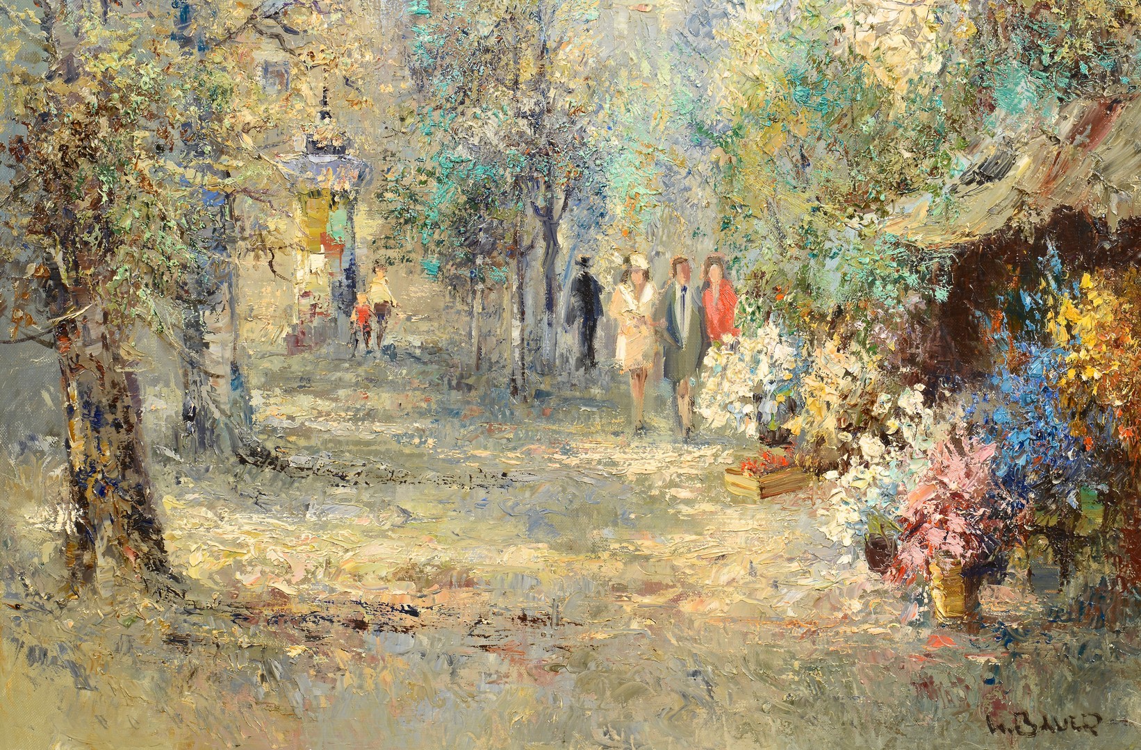 Lot 760: Willi Bauer Oil on Canvas, Flower Market