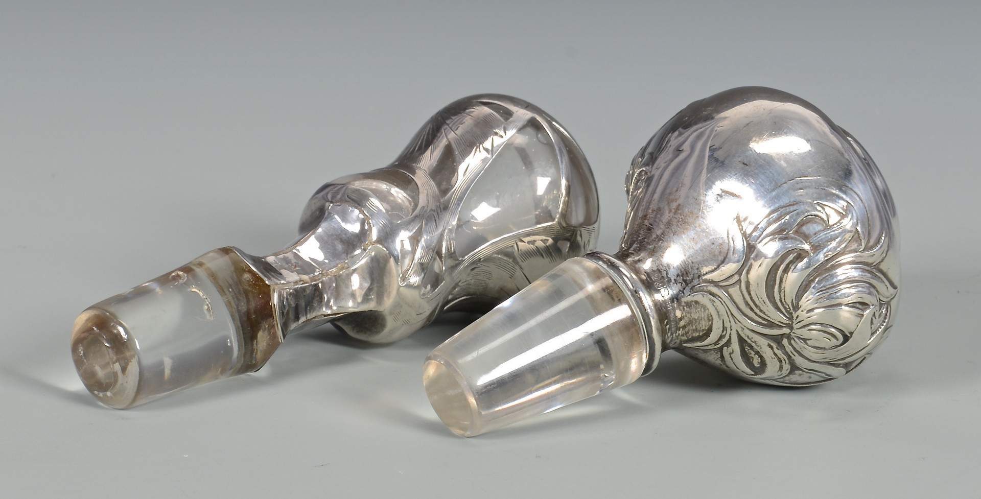 Lot 821: Silver & Glass Decanters, Bowl (3 pcs)