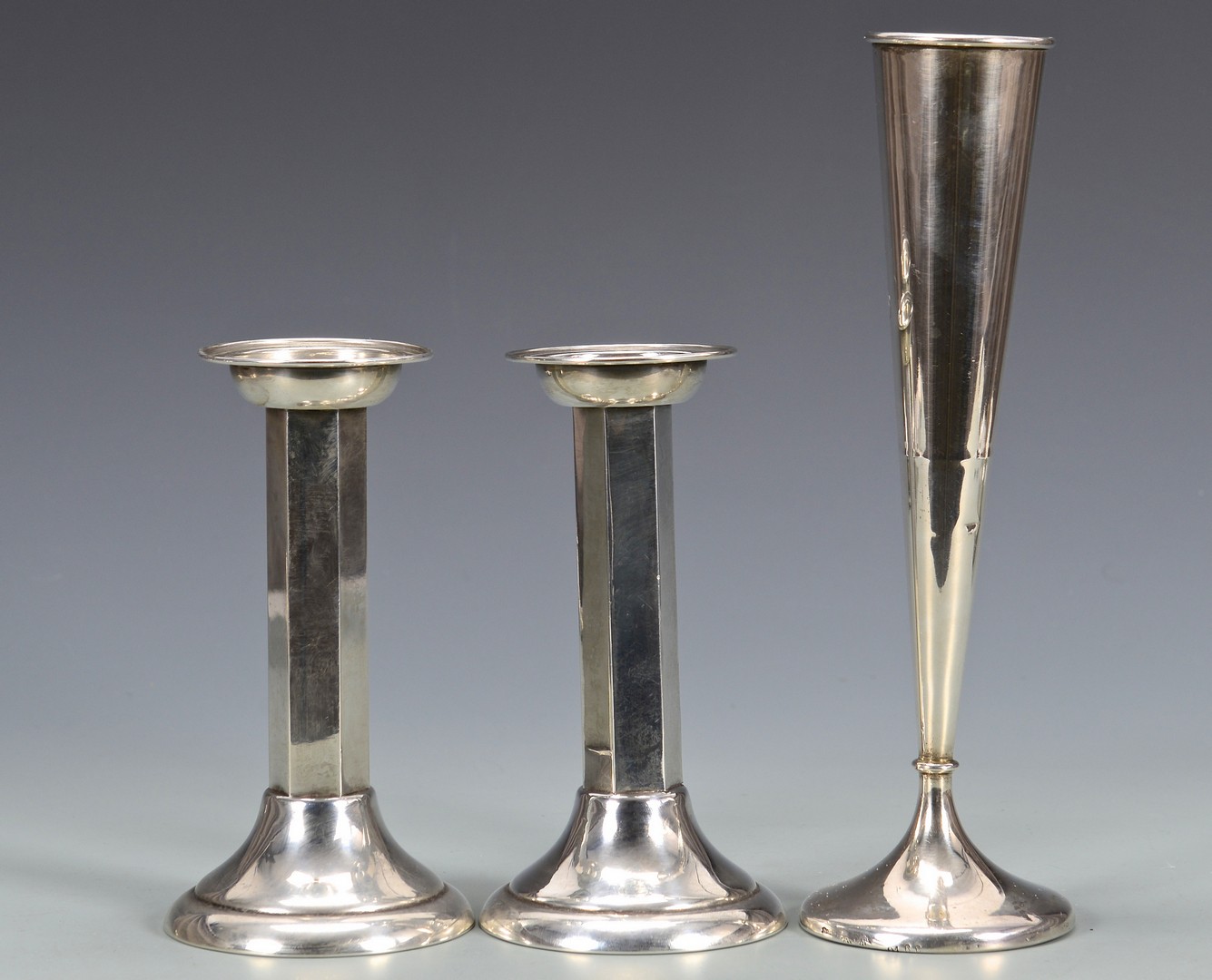 Lot 826: 9 Sterling Silver Table Items incl. candlesticks