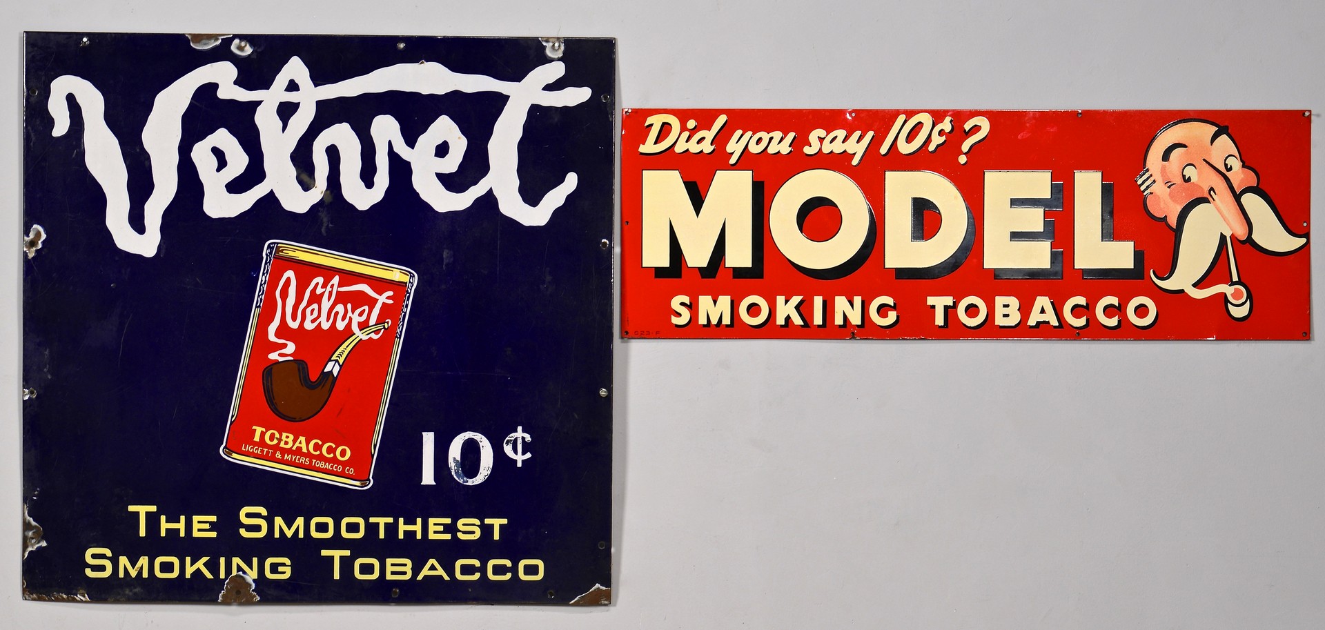 Lot 859: Velvet Tobacco & Model Smoking Tobacco Signs, 2