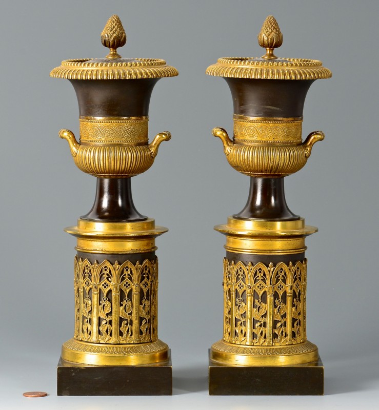 Lot 91: Pair Classical Style Bronze Garniture Urns