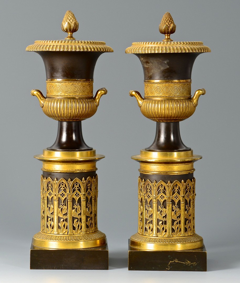 Lot 91: Pair Classical Style Bronze Garniture Urns