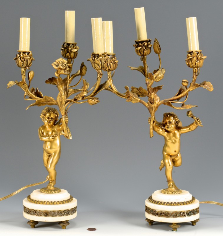 Lot 92: Pr. French Bronze Cherub Figural Lamps