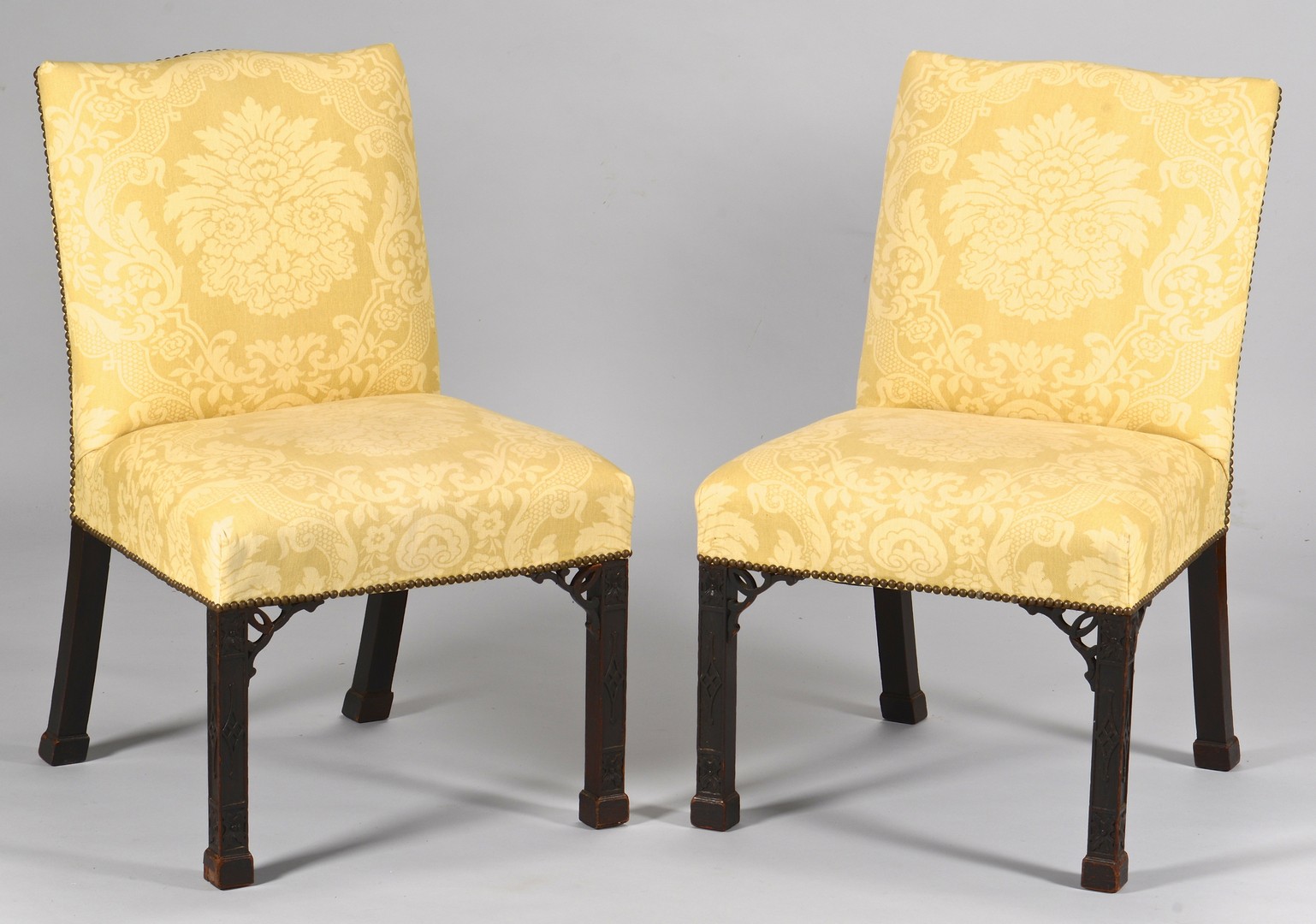 Lot 96: Pair George III Chinese Chippendale Backstools