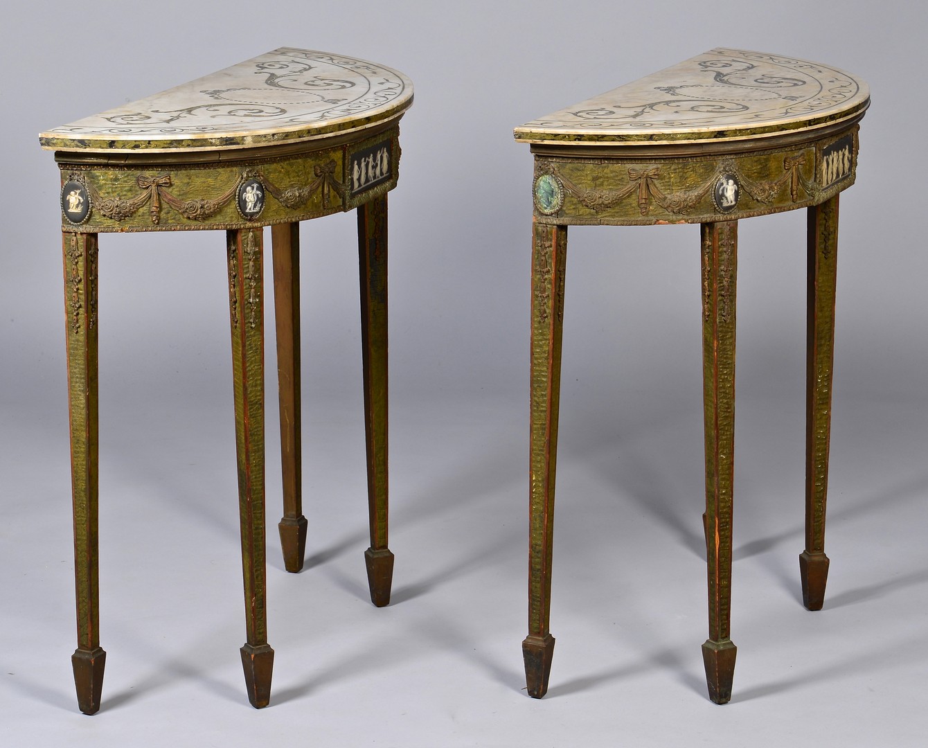 Lot 97: Adam Style Marble, Wedgwood Console Tables