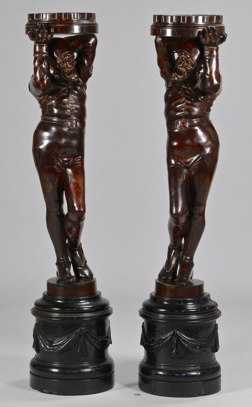 Lot 106: Pr. Large European Carved Figural Pedestals