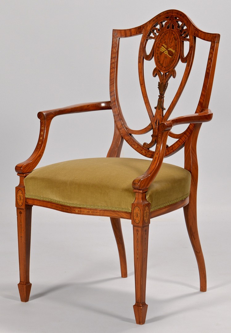 Lot 116: 2 Edwardian Satinwood Chairs w/ Paint Decoration