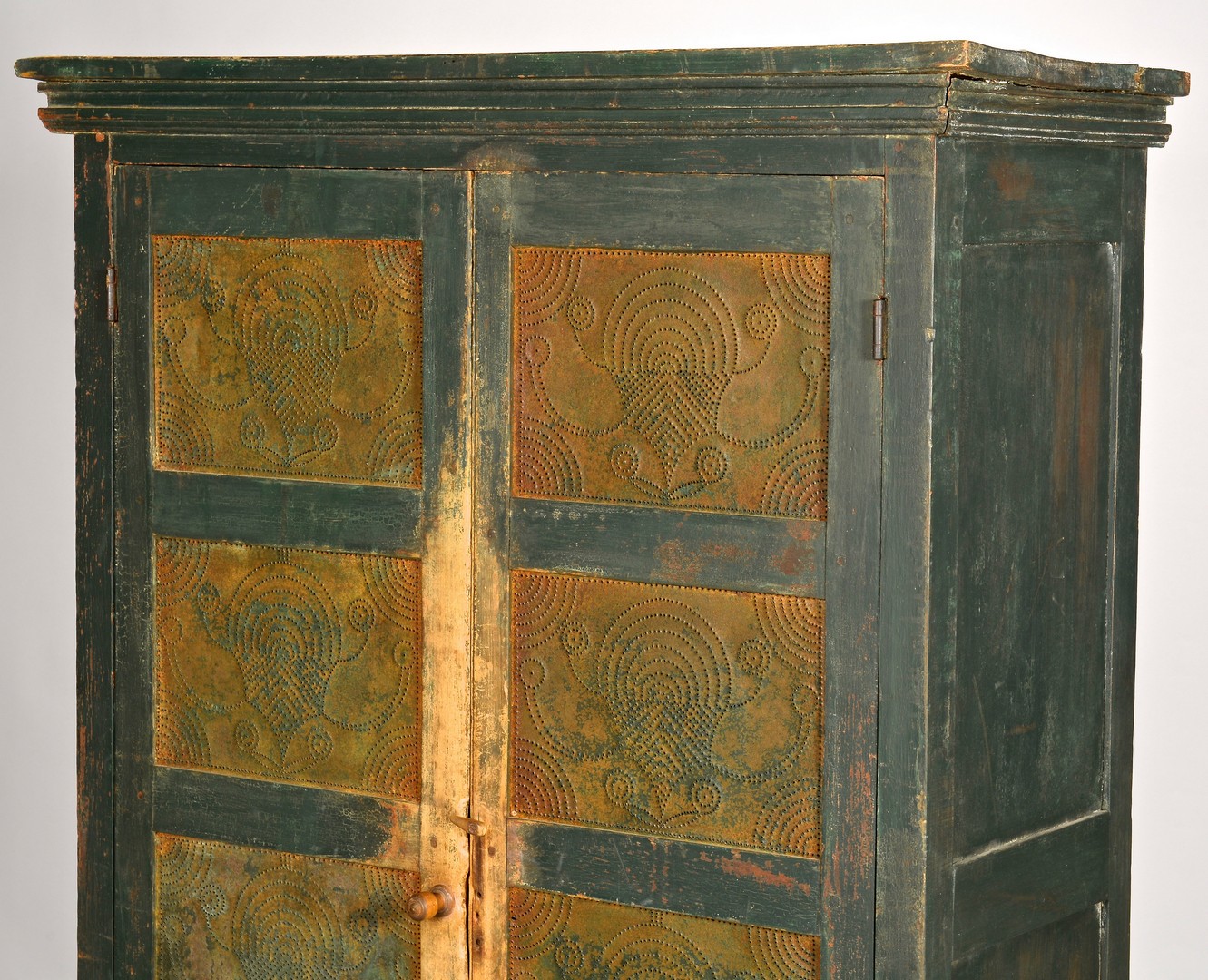 Lot 124: Virginia Green Painted Pie Safe, Tapered Legs